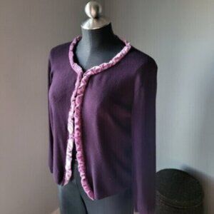 Vintage Velvet trim Cardigan Sweater  Merlo Wine Burgundy sz small